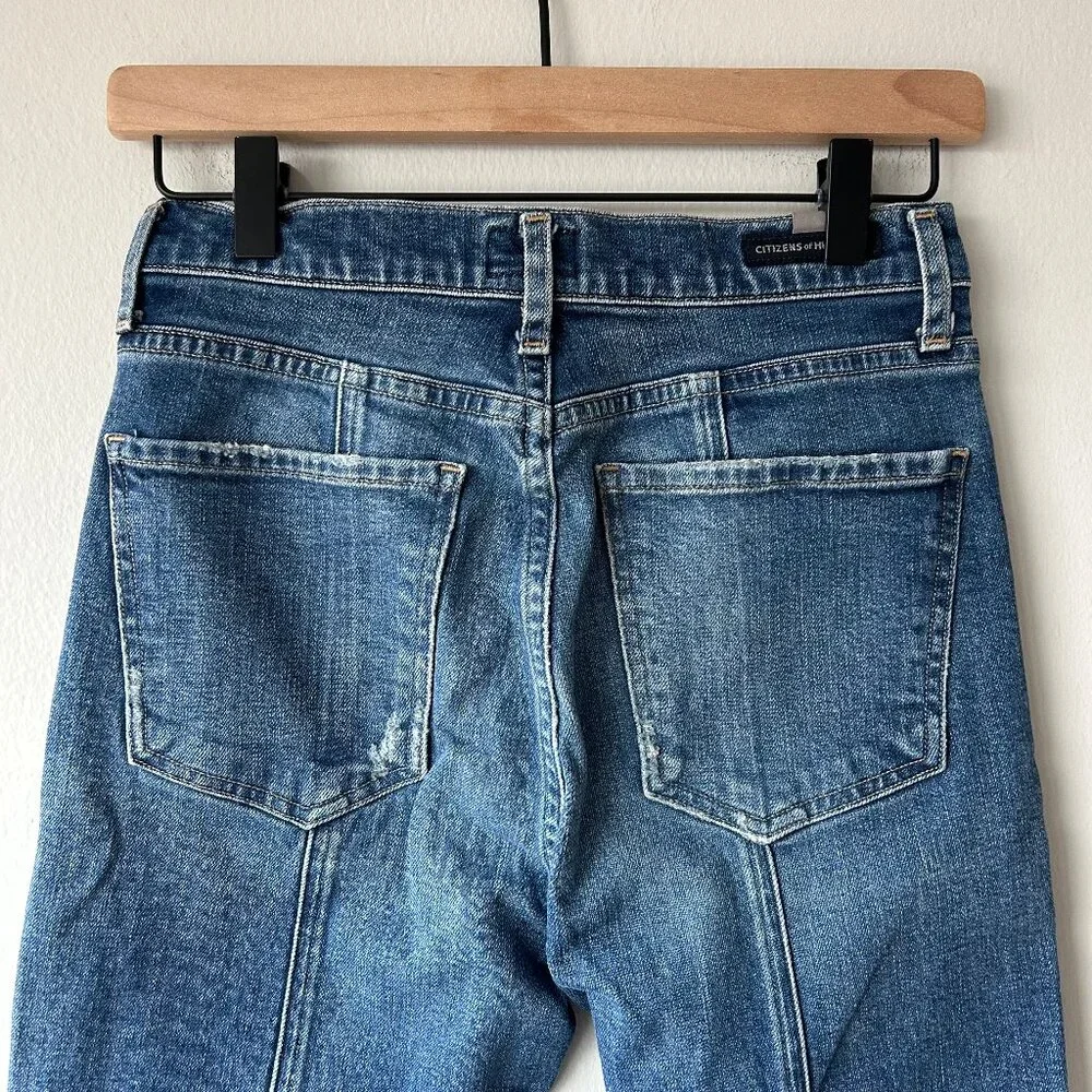 Citizens of Humanity Straight Jeans Women 25 Medium Wash Raw Hem Ankle Slit - Picture 4 of 10